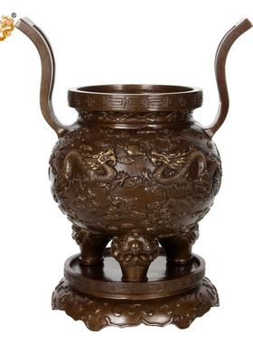 真古意纯铜五供佛具台湾烛台龙