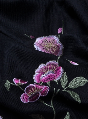 黑色纯羊毛婚庆礼服绣花围巾披肩