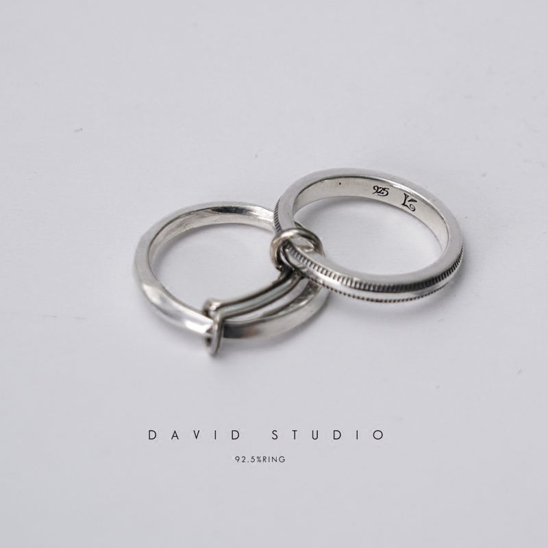 David studio 手工925纯银情侣连环对戒指werkstatt munchen小众 - 图0