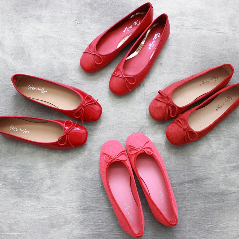 2020秋冬新款圆头蝴蝶结平底单鞋芭蕾舞鞋外穿百搭红色浅口船鞋女,淘宝优惠券,粉丝福利购,淘宝优惠卷