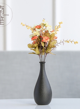 南笙家居饰品黑色陶瓷花瓶