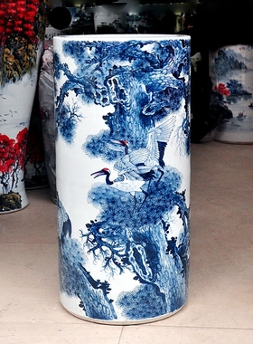 包邮书画缸收纳筒松鹤延年瓷器
