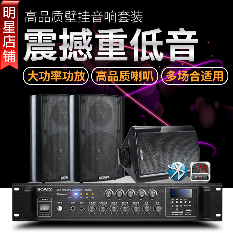 索愛 DJ-1501會議室壁掛式重低音功放音響教室背景音樂音箱套裝室內外藍芽定壓喇叭掛牆公共廣播系統超市飯店