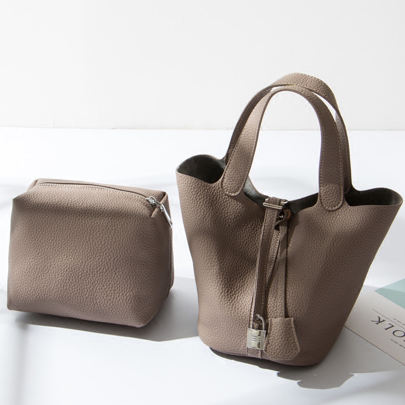 2018新款女包 手提包荔枝纹菜篮子包简约子母