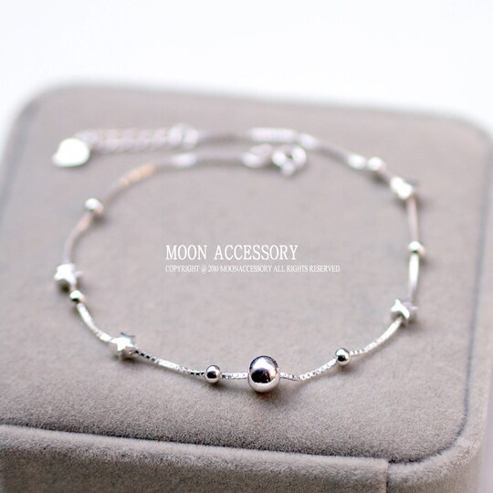 气质转运珠小星星925纯银脚链女ins小众设计性感夏季脚踝链足链