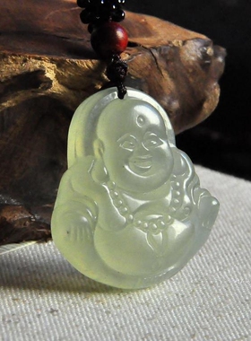 正品天然岫玉弥勒佛小吊坠男女款