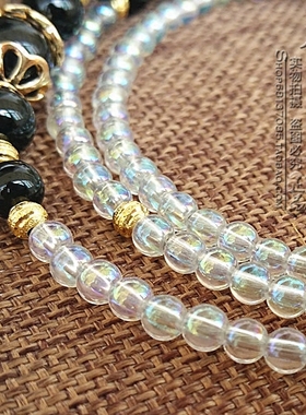 天然4毫米白水晶镀彩金色唐卡项链泰国佛牌毛衣挂链可定制款式