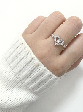 轻奢小众925银爱心钻戒女款