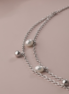 海盗船银饰珍珠银项链女小众简约
