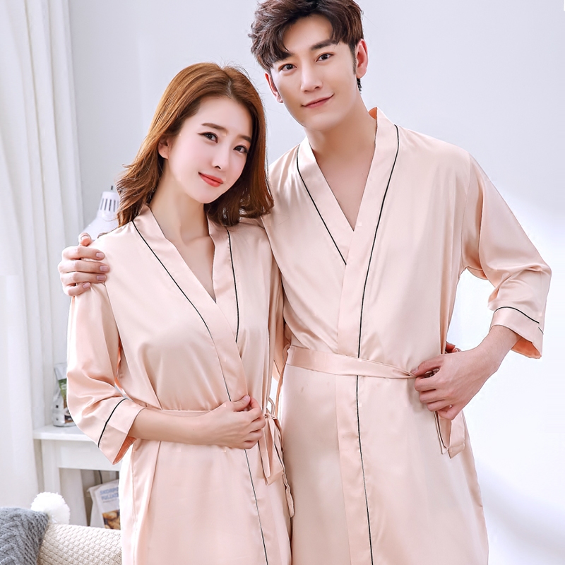 乐姿梦旗舰店睡袍女性感春秋夏季仿真丝绸情侣睡衣男士浴袍冰丝甜美家居服浴衣2