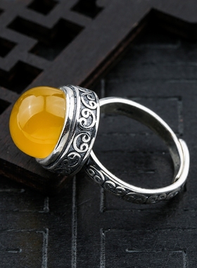 蜜蜡镶嵌琥珀戒指空托