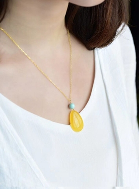 正品纯天然保真蜜蜡水滴形金色