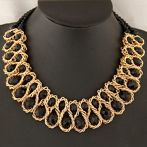 Korean style fashionable metal exaggerated crystal braided necklace