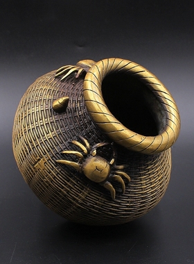 横财竹编风水摆件储物罐