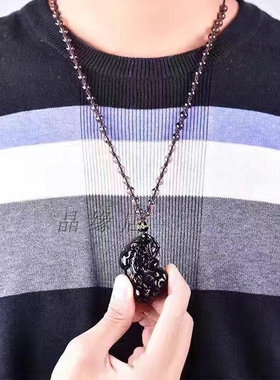 天然冰种男女款黑曜石貔貅吊坠