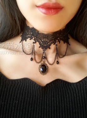 夜店舞会派对黑色镂空蕾丝项链