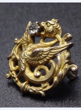SOLD精灵西洋古董首饰Art NouveauC.1900S新艺术鎏金神话龙胸针