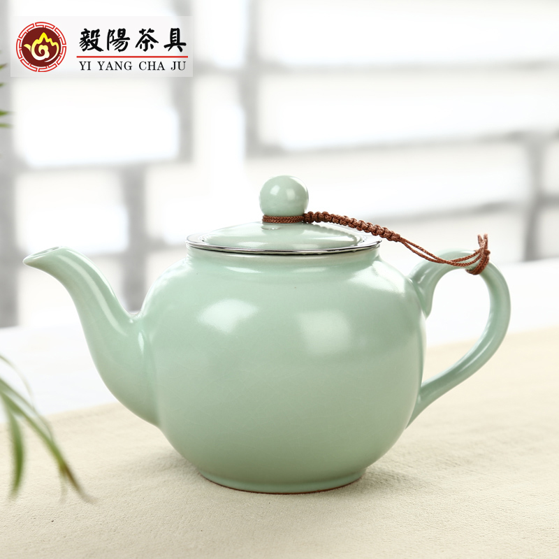 汝窑过滤茶壶可养开片陶瓷大号泡茶器带不锈钢内胆圆形功夫茶具-图0