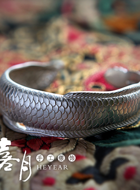 喜月饰品原创浮雕足银手镯