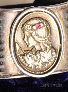 SOLD庭院西洋古董首饰 维多利亚时代鎏金淑女925纯银编织手镯