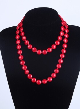 高档挂绳红色双层配饰原创毛衣链