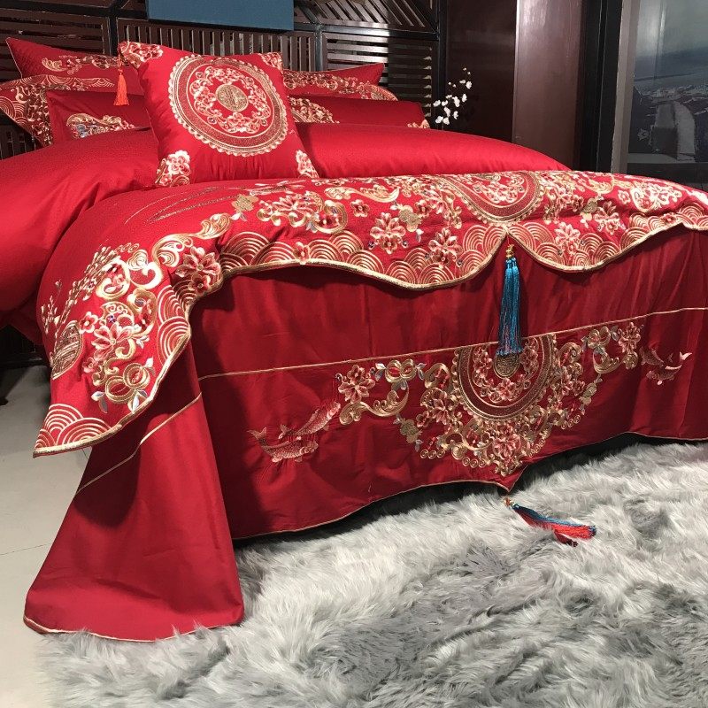 中国风喜被100支长绒棉婚庆十件套大红全棉结婚四六件套床上用品,淘宝优惠券,粉丝福利购,淘宝优惠卷