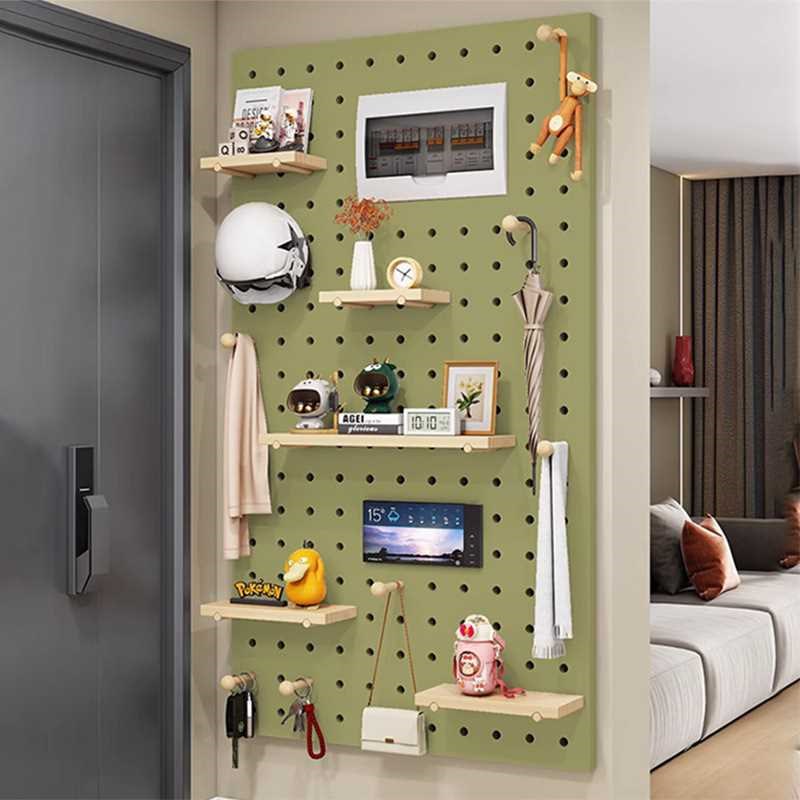 Home storage solid wood hole board wall rack dormitory entrance kitchen bathroom wall rack storage rack