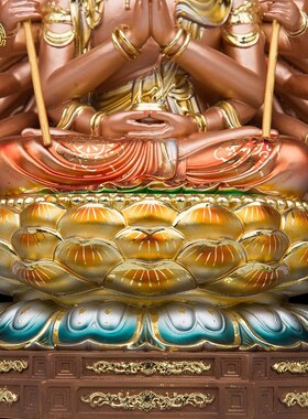 千眼千手观音佛像招财供奉观世音菩萨树脂珍珠淡彩本命佛居家摆件