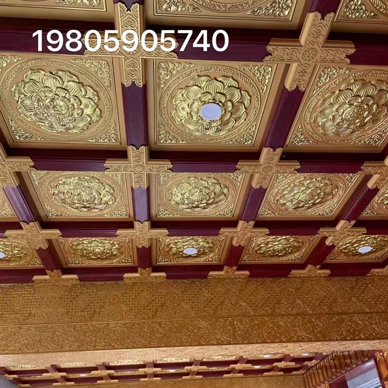 立体浮雕加厚铝合寺天尾彩绘金箔工艺古K建金庙佛堂悬吊式燕花板 - 图3