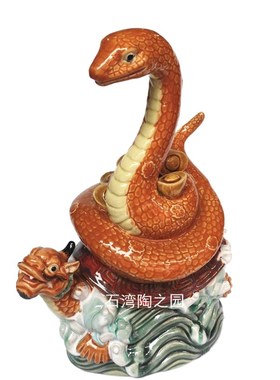 石湾陶瓷公仔生肖龙头龟蛇手工艺动物送礼家居装饰摆件客厅桌面
