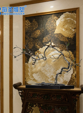 雕塑软装饰品铁艺树枝鸟桌面摆设客厅酒H店玄关金属创意工艺品摆