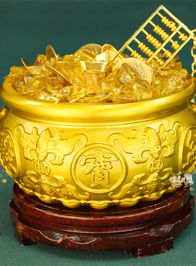 铜八福聚宝盆中式家居实心黄铜米缸摆件装饰品钵式香炉铜碗办现货