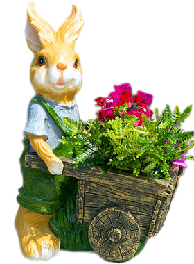 花园庭院户外幼儿园艺别墅装饰卡通兔子摆件动物树脂花盆创意现货