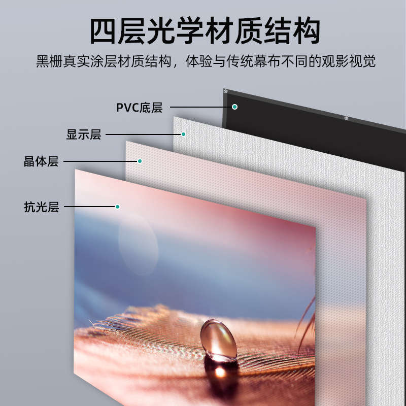 简易黑栅 光e家用投影仪幕布100抗1焦0英寸长24K高清影院投影幕布