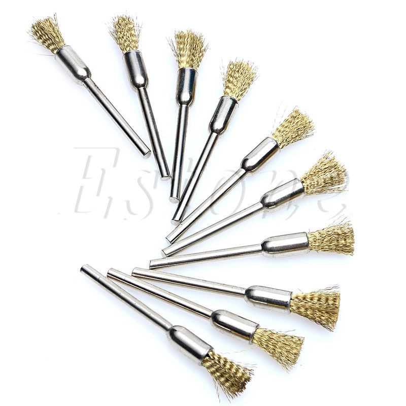 推荐1 Set 10pc Mini Wire Brush Brushes 3mm x 5mm Brass Cup W-图2