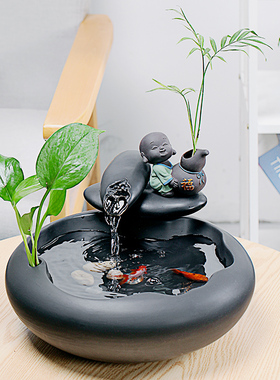 陶瓷流水摆件循环招财鱼缸加湿器客厅办公室桌面水景喷泉装饰礼品