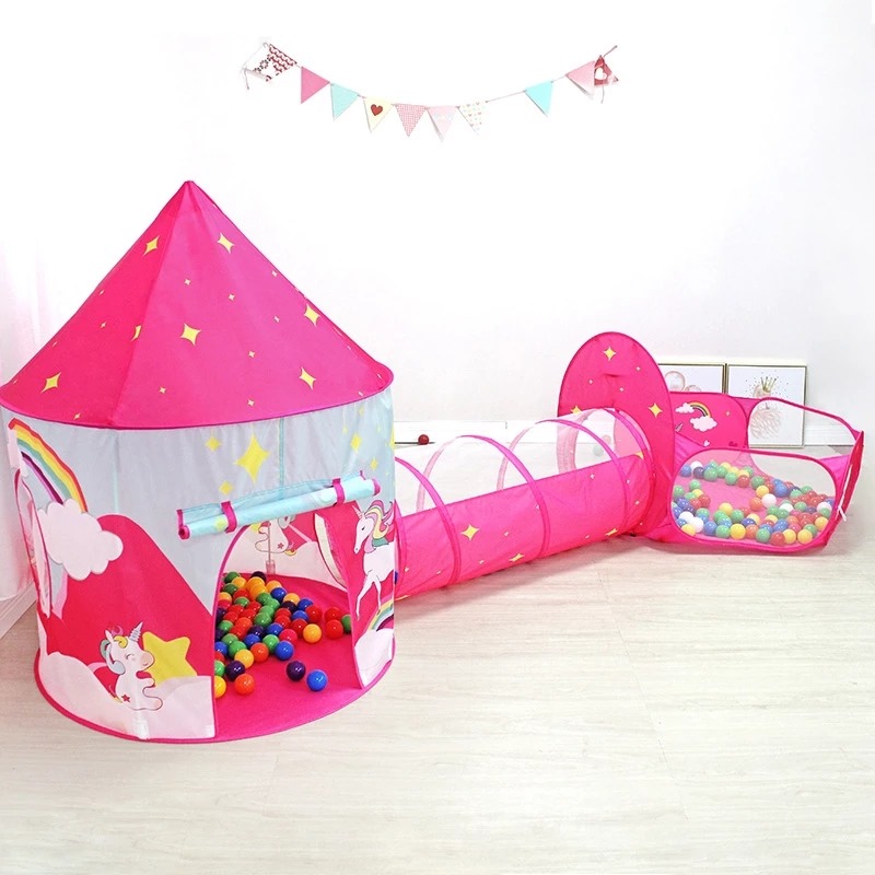 新品Chibldren Tent Unicorn 3PCS Playhouse Portable Tent Fold - 图0