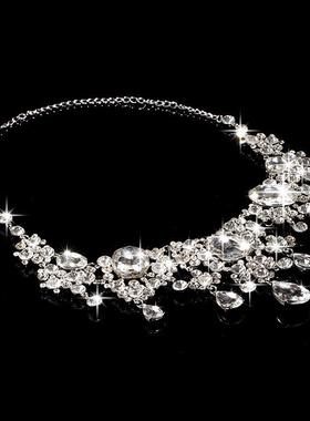 新娘饰品项链耳环二件套装简x约韩式超仙结婚配饰晚宴会婚纱礼服