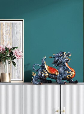 彩铜招财貔貅摆件一对皮丘新中式古典工艺品家居客厅电视柜装饰品