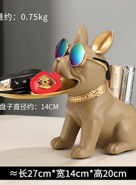 树脂狗雕像客厅装饰狗雕塑托盘装饰法国H斗牛犬家庭室内办公桌装