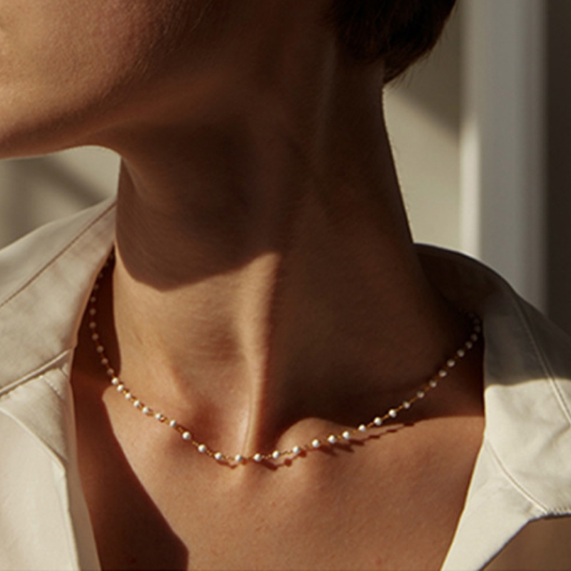 S ylC Simple BeadtPearl ehoker Necklace PCrystal Leaf Ta - 图2