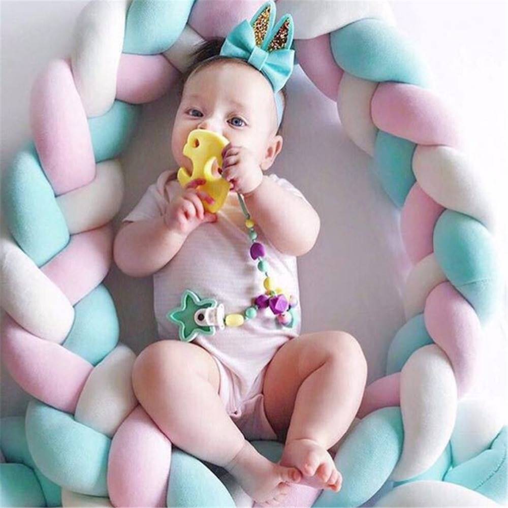 极速Baby Bed Bumper Handmade Knotted Braid Baby Crib Protect - 图2