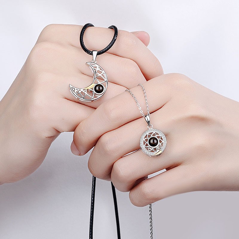 新品Couple Matching Necklace Sun Moon Necklaces for Lovers G - 图2