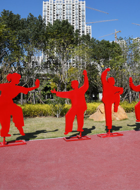 户外不锈钢运动摆件小区打太极运动健身人物镀锌板V雕塑景区装饰