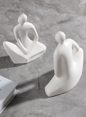 现代北欧c抽象人物拥抱摆件软装样板间售楼部客厅茶几陶瓷雕塑饰