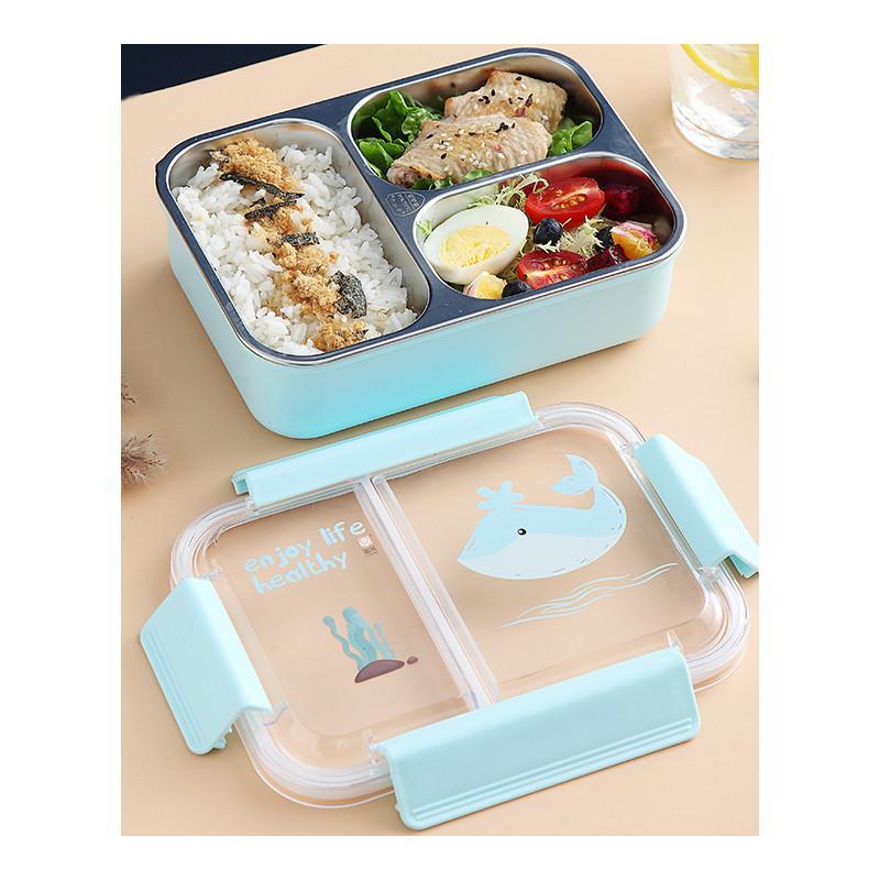 新品Cartoon 3 Partition Stainless Steel Kids Lunch Box Leak--图3