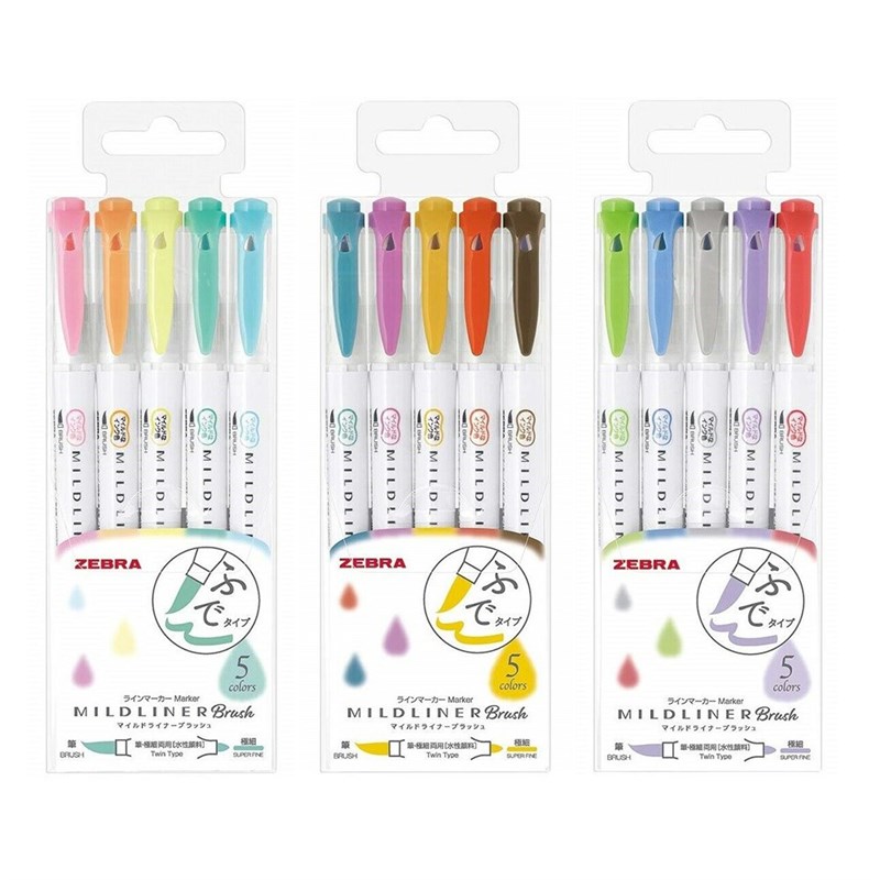 极速2019 NEW 5 Colors Zebra MildLiner Brush Pen Set WFT8 Dou-图0