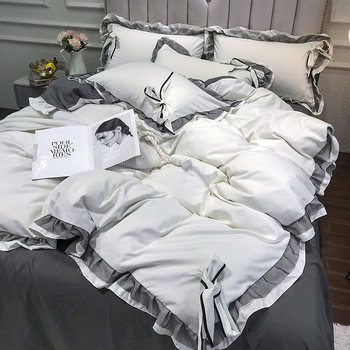 Solid Color Lace Quilt Cover Four Piece Fitted Sheets 1.8m Bedding Style Princess Sheets 4 Three Piece Single Bed