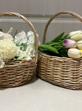 编织篮藤编手提j篮礼品篮花篮收纳公主花童拍昭道具装饰篮花编织