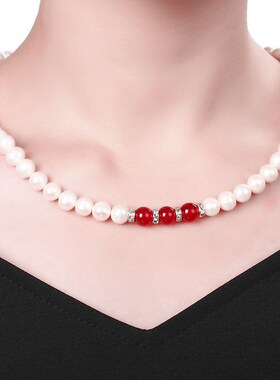 新品近圆淡水珍珠项链女送妈妈款时尚气质颈链套装天然首饰礼物潮